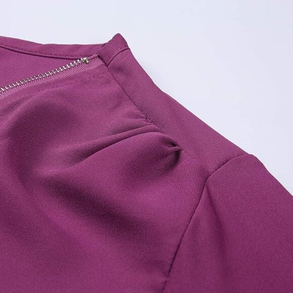 🆕️Ultra-Chic Purple V-Neck Blouse with Zip Detail & Roll-Up Sleeves Trendy 💜✨ - Picture 8 of 13